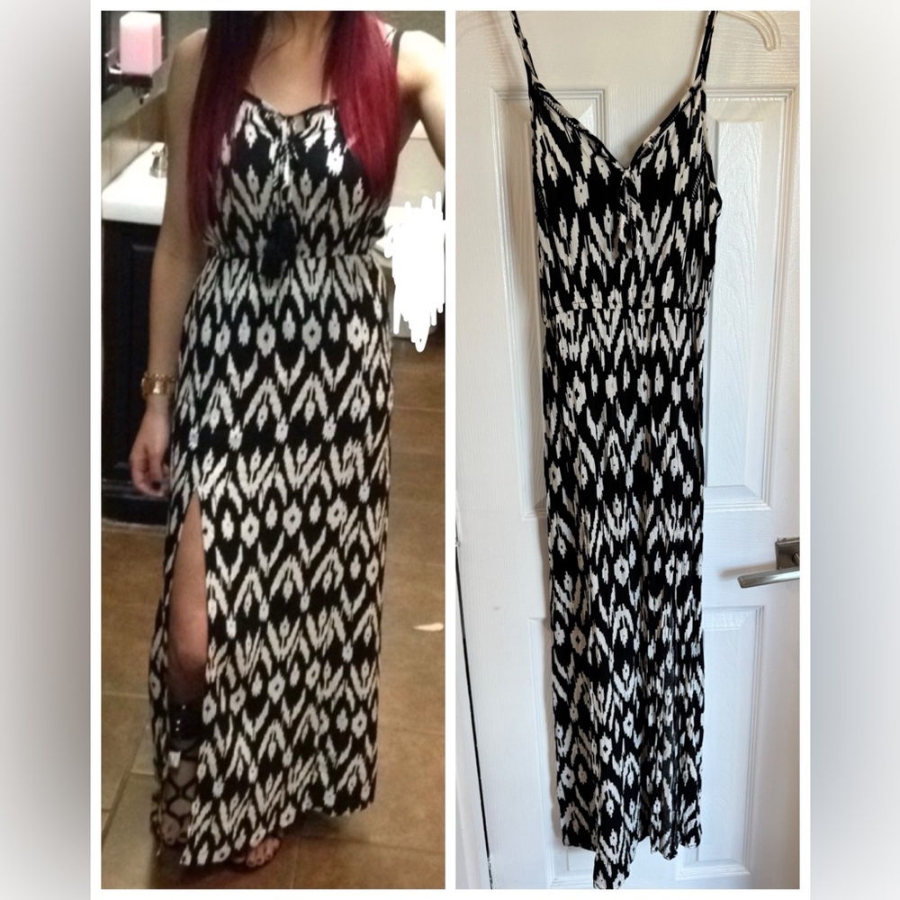 Urban Outfitters ROSETTE by BE COOL White & Black Geometric Maxi Dress Leg Slit - Picture 2 of 6